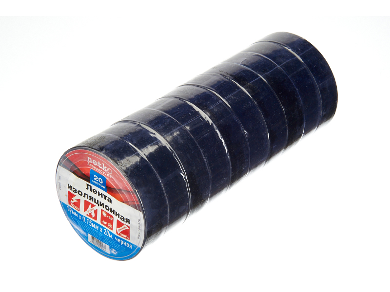 Изолента (лента изоляционная) 19мм х 20м, черная 10шт, NETKO Optima2