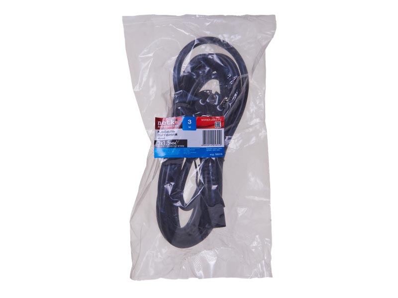 Кабель питания (евровилка - штекер IEC С13) 31,5мм2, 3м, черный, NETKO Optima1