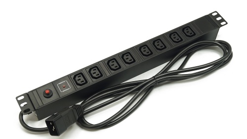 Блок розеток 19, 1U, 8 розеток IEC 60320 C13, выкл., 16A, кабель питания 2,5м с вилкой IEC320 С19.