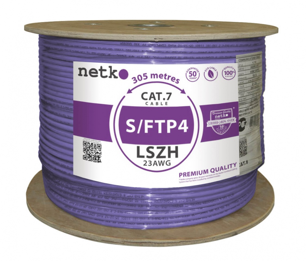 Кабель SFTP4 cat.7, 4 пары, 23 AWG BC, экран., 305м, нг(А)-HF LSZH, фиолетовый; NETKO Expert СКС-1