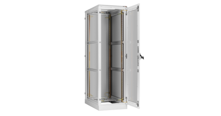 Напольный шкаф Classic 19",24U,стекл.дверь,бок.цельнометалл.стенки и зад.дверь,600х1280х800,RAL7035-2