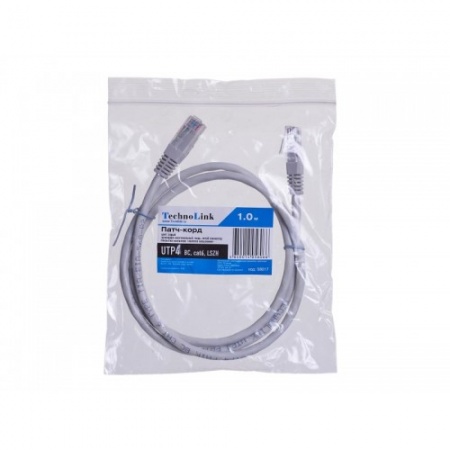 Патч-корд Technolink UTP4 rj45-rj45, cat.6, 1.0м, BC, LSZH, серый, литой коннектор-0