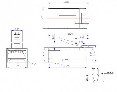 Коннектор RJ45 (8p8c) cat.5е, экранированный, нож с 2-мя зубцами, 100шт, NETKO Optima-1