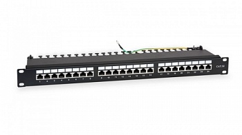 WRline WR-PL-24-C5E-SH-D Патч-панель 19(1U), 24 порта RJ-45 полностью экранированная, категория 5e, Dual IDC, цвет черный