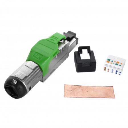 Коннектор RJ-45, Кат.6А, самозажимной, экран, для одножил.кабеля,накручивающийся хвостовик,IDC,зелен-1