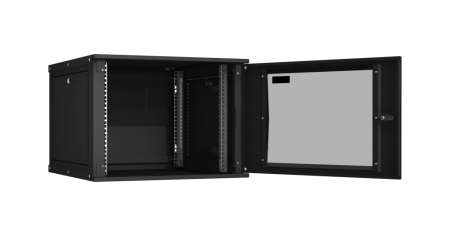 Настенный разборный шкаф Lite 19",9U,стекл.дверь,600х436х600мм,2 пары монтажных направл,RAL 9004-1