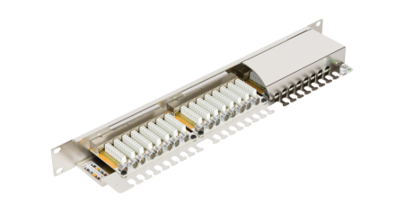 Коммутационная панель NIKOMAX 19", 1U, 24 порта, Кат.6, полный экран, с органайзером, металлик-1