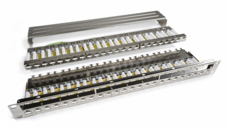 Патч-панель высокой плотности 19", 1U, 48 портов RJ-45, полный экран, категория 6A, Dual IDC-0