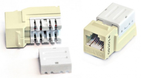 Вставка Keystone Jack RJ-45(8P8C), категория 6, 110 IDC, заделка с помощью E-TOOL, слоновая кость-0