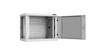 Настенный разборный шкаф Classic 19",9U,стекл.дверь,600х503х450мм,2 пары монтажных направл,RAL 7035-2