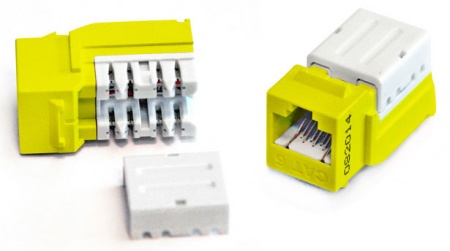 Вставка Keystone Jack RJ-45(8P8C), категория 6, 110 IDC, заделка с помощью E-TOOL, желтая-0