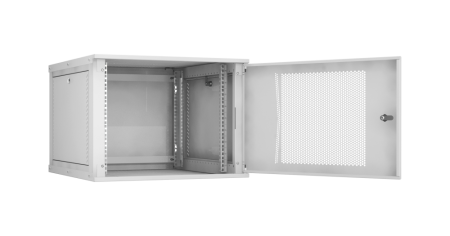 Настенный разборный шкаф Lite 19",9U,перфор.дверь,600х436х600мм,2 пары монтажных направл,RAL 7035-1