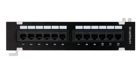 Коммутационная панель NETLAN настенная, 12 портов, Кат.5e, неэкранированная, черная-0