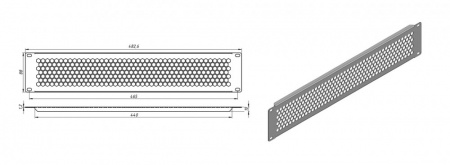 Фальшпанель в шкаф 19" 2U, перфорированная (RAL9005)-2