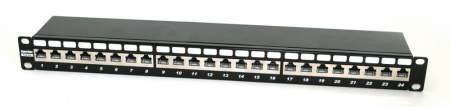 Патч-панель 19", 1U, 24 порта RJ-45 полн. экран., категория 6A, Dual IDC-1