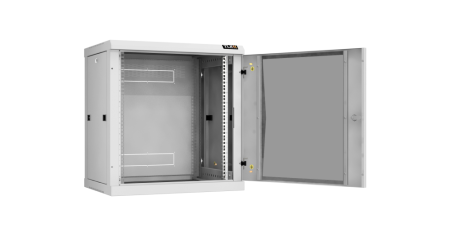 Настенный разборный шкаф Classic 19",12U,стекл.дверь,600х636х450мм,2 пары монтажных направл,RAL 7035-2