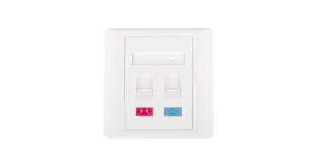 Настенная лицевая панель NETLAN под 2 модуля типа Keystone, с подрамником, со шторкой, белая.-0