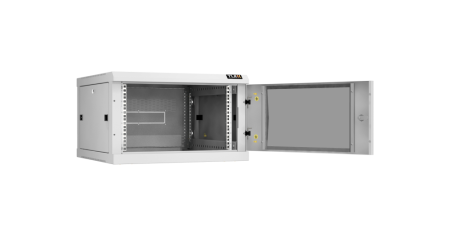 Настенный разборный шкаф Classic 19",6U,стекл.дверь,600х370х600мм,2 пары монтажных направл,RAL 7035-1