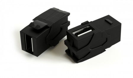 Вставка формата Keystone Jack с проходным адаптером USB 2.0 (Type A), 90 градусов, ROHS, черная-0