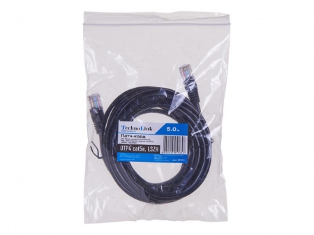 Патч-корд Technolink UTP4 cat 5e, 5,0м, ВС, LSZH, черный, литой коннектор-2