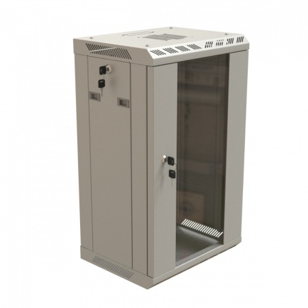 Шкаф настенный 10'', 12U, 649,5х390х300, дверь стекло, открывающиеся стенки, цвет серый (RAL 7035)-1