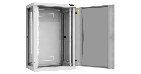 Настенный разборный шкаф Classic 19",18U,стекл.дверь,600х904х450мм,2 пары монтажных направл,RAL 7035-1