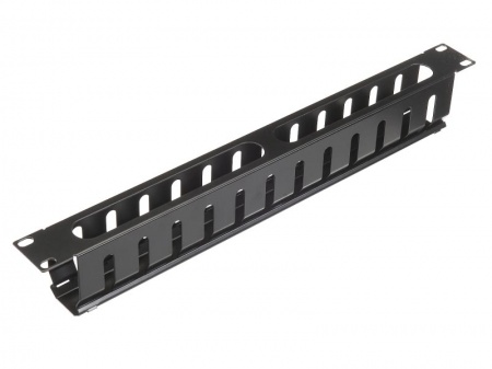 Кабельный органайзер 19", 1U, металлический, с металл. крышкой, металл. кольца, черный "SB"-0