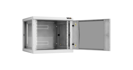 Настенный разборный шкаф Classic 19",9U,стекл.дверь,600х503х600мм,2 пары монтажных направл,RAL 7035-1