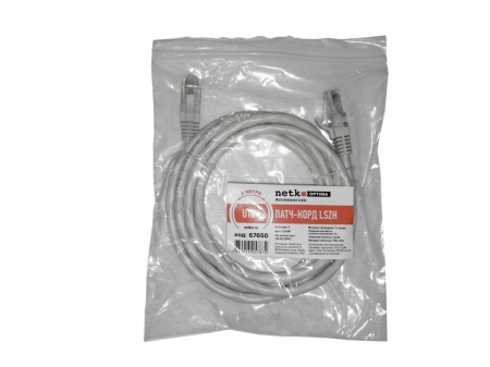 Патч-корд UTP4 rj45-rj45, cat.6, 2.0м, BC, LSZH, серый, литой коннектор NETKO Optima-1