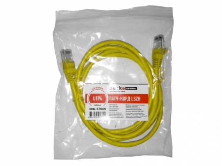 Патч-корд UTP4 cat 5e, 1,5м, ВС, LSZH, желтый, литой коннектор NETKO Optima-1