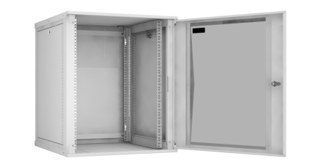 Настенный разборный шкаф Lite 19",15U,стекл.дверь,600х703х600мм,2 пары монтажных направл,RAL 7035-1