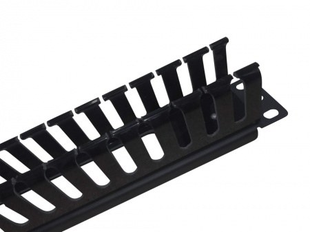 Кабельный органайзер 19", 1U, металлический, с пласт. крышкой, пласт. кольца, черный "SB"-1