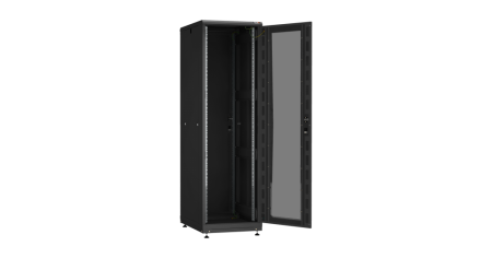 Напольный шкаф PRACTICAL, 19", 42U, стеклянная дверь, Ш600хВ2010хГ800мм, в разобранном виде, черный-1