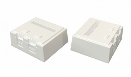 Корпус настенной розетки для установки 2-х вставок типа Keystone Jack, со шторкой, белый-0