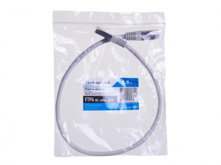 Патч-корд Technolink FTP4 cat 5e, 0.5м, ВС, LSZH, серый, литой коннектор-1