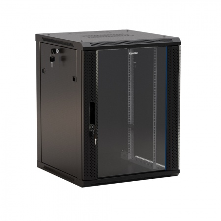 Hyperline TWB-1245-GP-RAL9004 Шкаф настенный 19", 12U, 650x600х450мм, стеклянная дверь, ручка, 9004-0