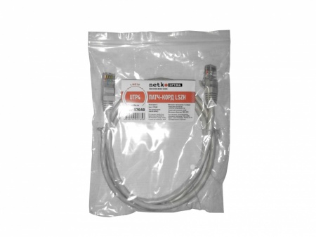 Патч-корд UTP4 rj45-rj45, cat.6, 1.0м, BC, LSZH, серый, литой коннектор NETKO Optima-1