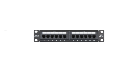 Коммутационная панель NETLAN 10", 1U, 12 портов, Кат.5e, неэкранированная, черная-0