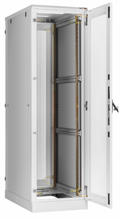 Напольный шкаф Classic 19",24U,перфор.двери,бок.цельнометалл.стенки,600х1280х1000,RAL7035-1