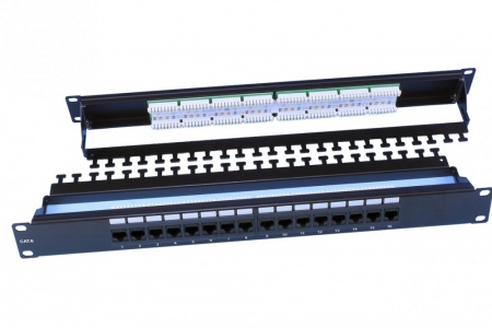 Патч-панель 19", 1U, 16 портов RJ-45, категория 6, Dual IDC, ROHS, черный, с задн.каб.организатором-0