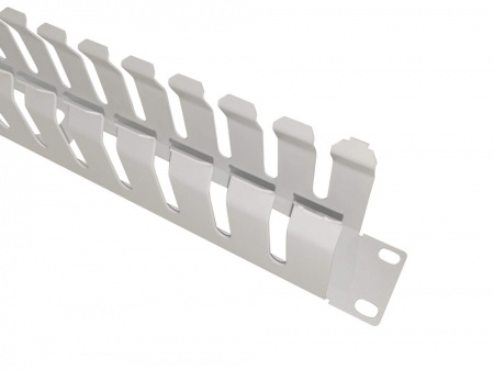 Кабельный органайзер 19", 1U, металлический, с металл. крышкой, металл. кольца, серый "SB"-2