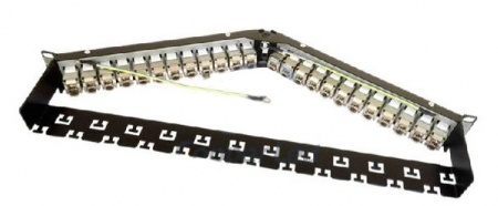 Модульная патч-панель 19", 24 порта, угловая, 1U, для UTP/FTP модулей Keystone Jack,с задн.каб.орг.-0