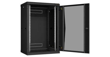 Настенный разборный шкаф Classic 19",18U,стекл.дверь,600х904х450мм,2 пары монтажных направл,RAL 9004-2