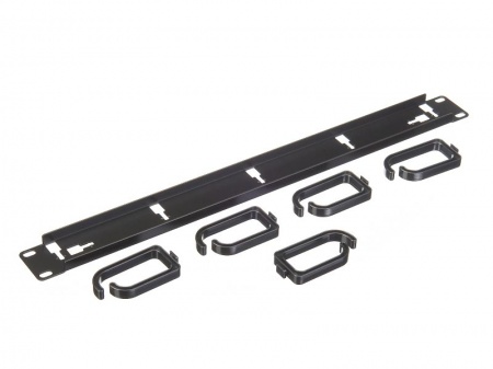 Кабельный органайзер 19", 1U, металлический, 5 пласт. колец, черный "J"-0