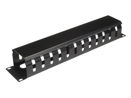 Кабельный органайзер 19", 2U, металлический, с металл. крышкой, металл. кольца, черный "SB"-1