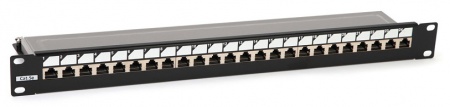 Патч-панель 19", 1U, 24 порта RJ-45 полн. экран., категория 5e, Dual IDC, ROHS, цвет черный-2