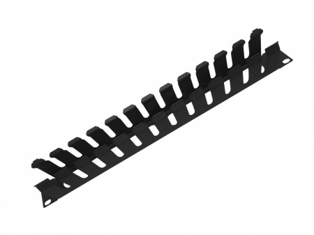 Кабельный органайзер 19", 1U, металлический, с металл. крышкой, металл. кольца, черный "SB"-2