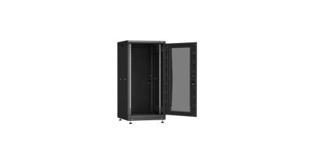 Напольный шкаф PRACTICAL, 19", 24U, стеклянная дверь, Ш600хВ1210хГ600мм, в разобранном виде, черный-1