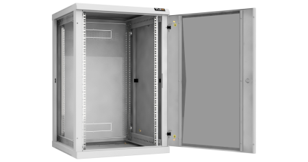 Настенный разборный шкаф Classic 19",18U,стекл.дверь,600х904х600мм,2 пары монтажных направл,RAL 7035-2