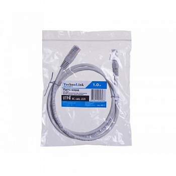 Патч-корд Technolink UTP4 rj45-rj45, cat.6, 1.0м, BC, LSZH, серый, литой коннектор